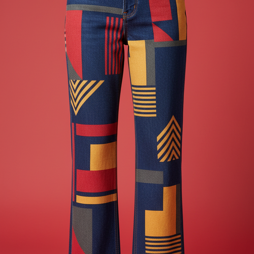Pattern Overlay High-Waisted Denim Trousers