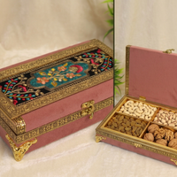 Rakhi Gift Set - Green Velvet Embroidered Box with Gold Detailing - SwamiPooja